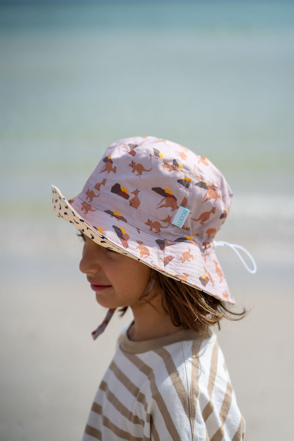 acorn kids: Aussie Sunset Wide Brim Bucket Hat Mid Brown
