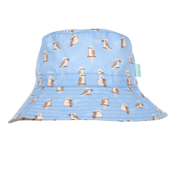 acorn kids: Kookaburra Wide Brim Bucket Hat Blue and Brown