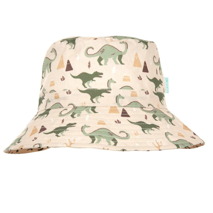 acorn kids: Dino Delight Wide Brim Bucket Hat Natural and Green