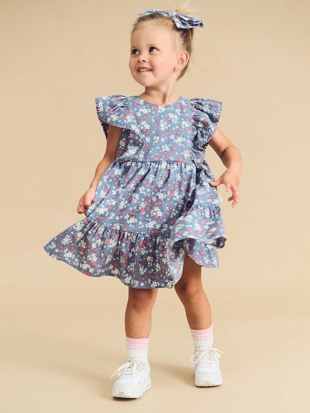 Huxbaby: Vintage Strawberry Frill Dress Dusty Blue