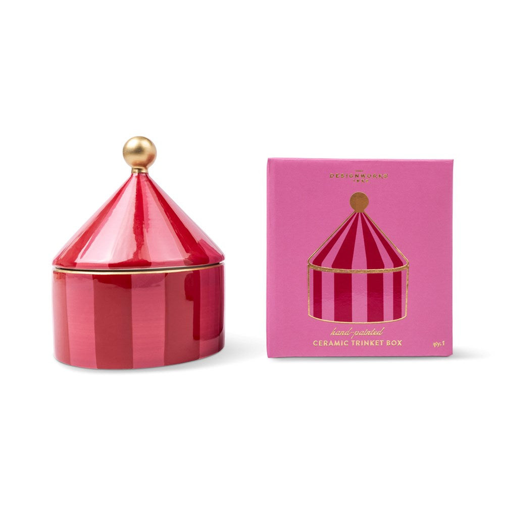 Designworks Ink: Ceramic Trinket Box - Pink + Red Stripe