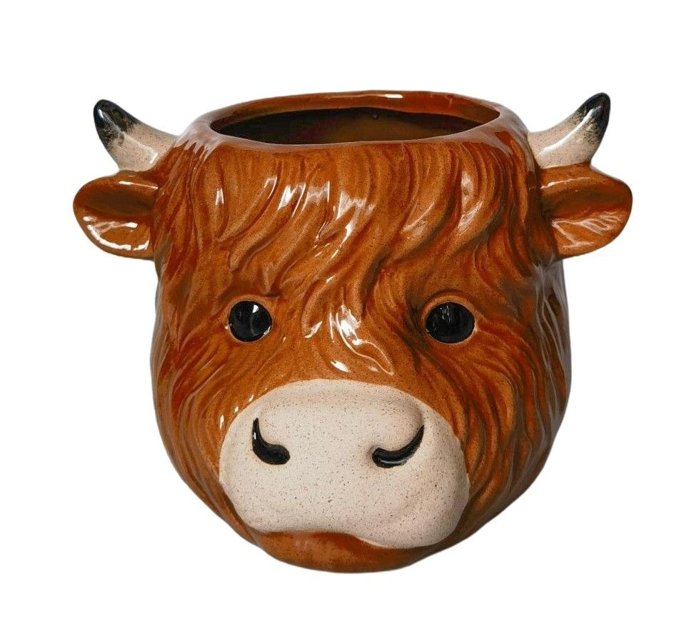 Highland Cow Planter Brown