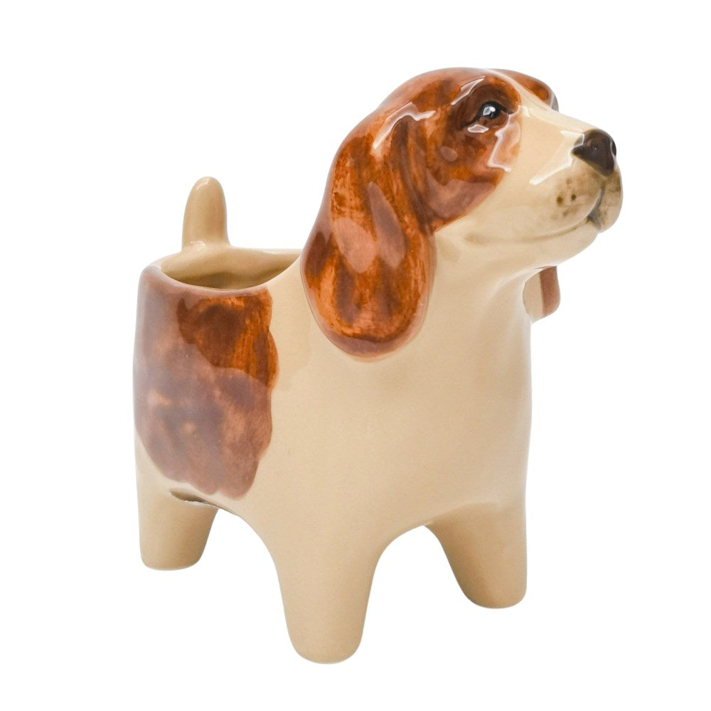 Georgie Dog Planter Brown & White