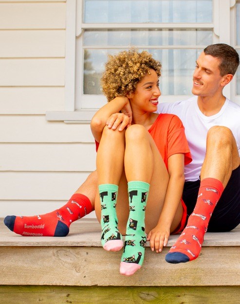 Bamboozld: Womens Black Cat Bamboo Sock - Green lime