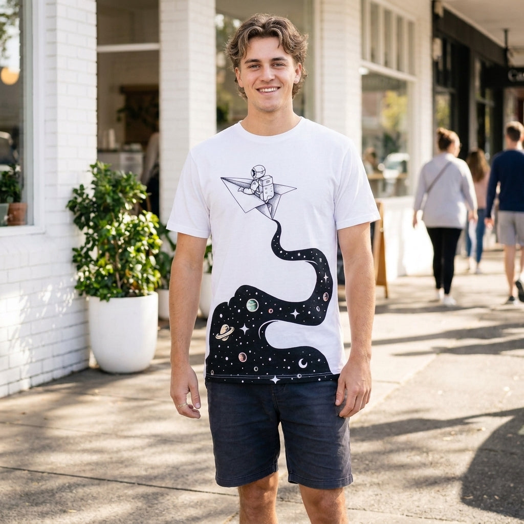 AI creative — Cosmic Journey White Mens Tee