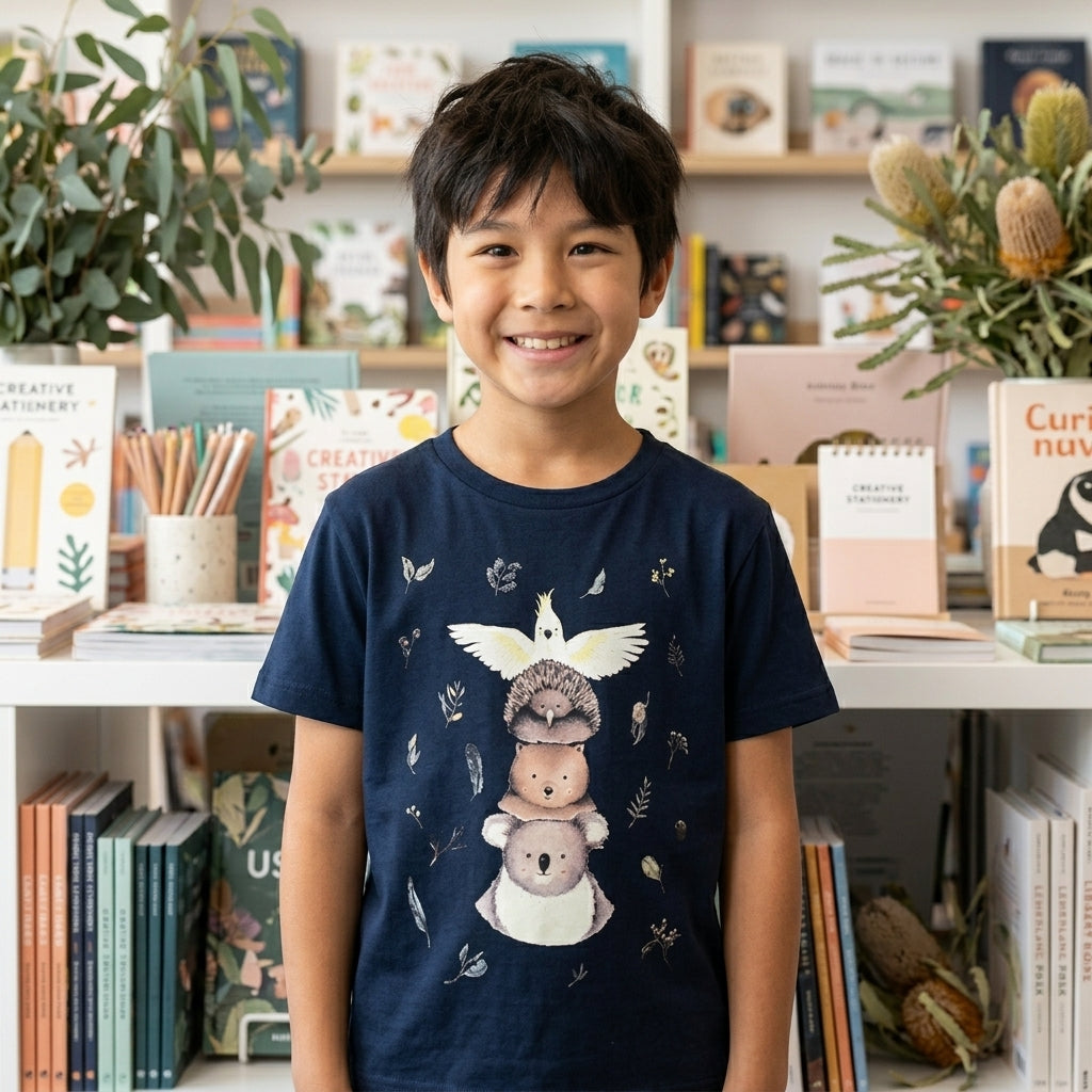 AI creative — Friends from the Bush Navy Kids Tee