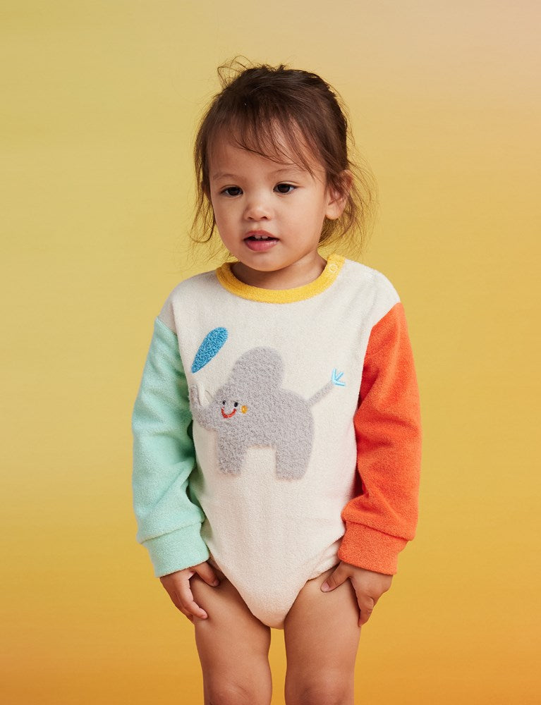 Halcyon Nights Terry Long Sleeve Bodysuit - Zoo Crew Cream