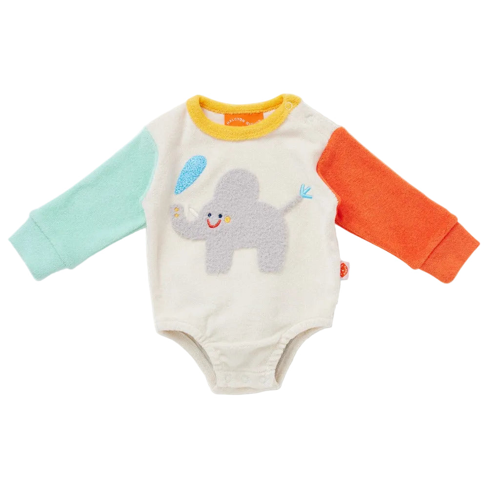 Halcyon Nights Terry Long Sleeve Bodysuit - Zoo Crew Cream