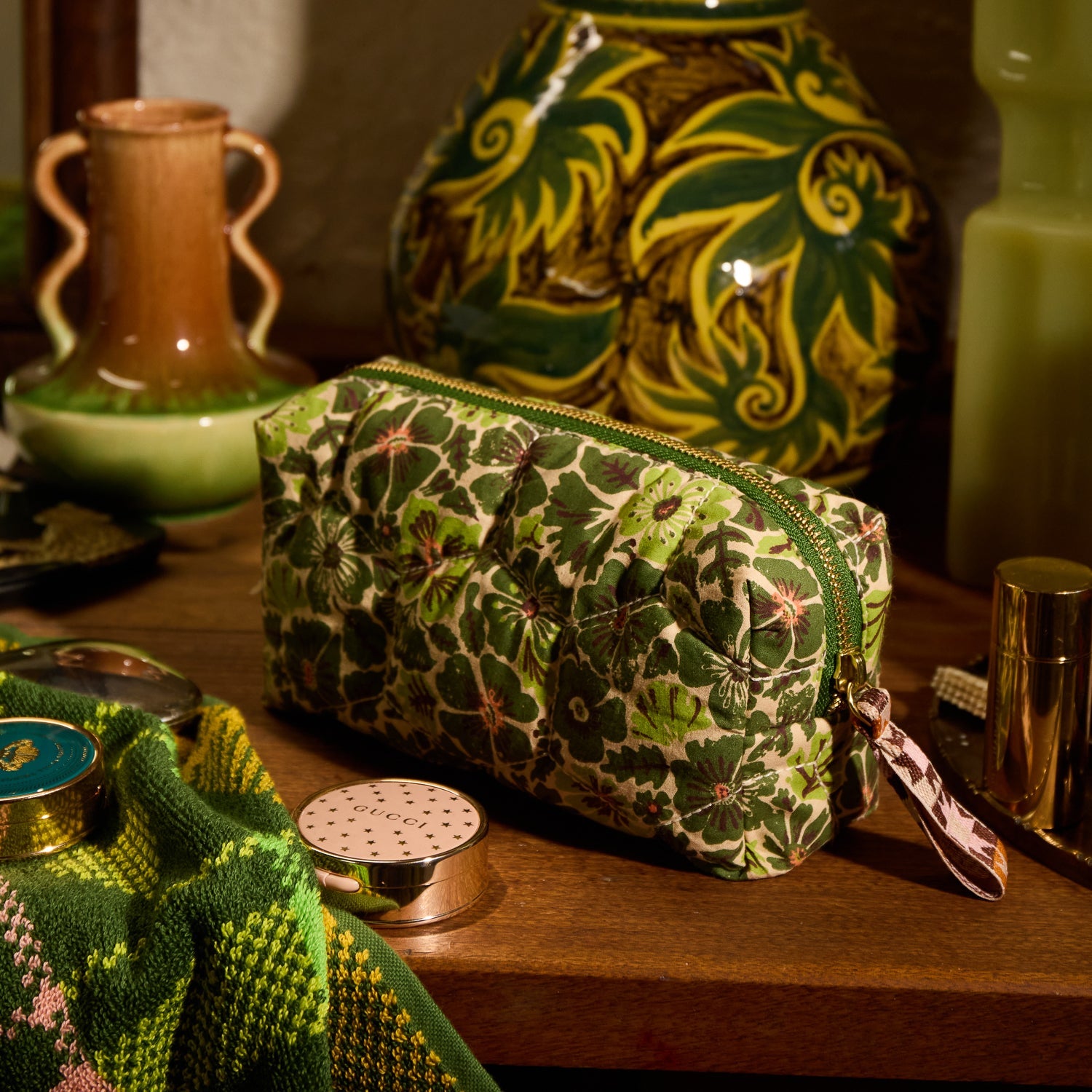 Sage x Clare Magnolia Travel Pouch - Cactus Green