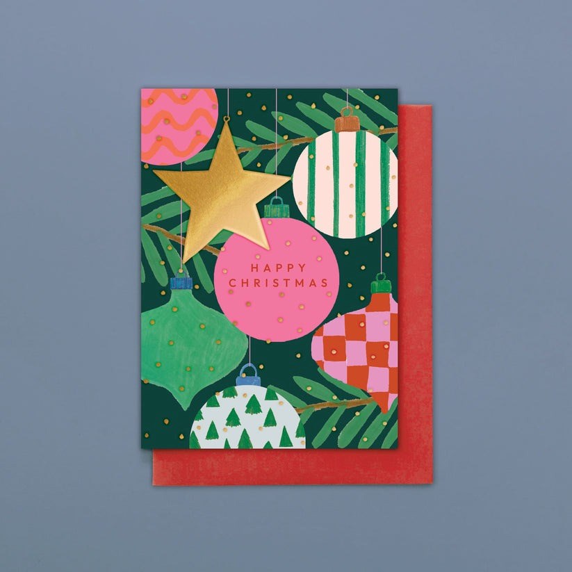 Stop The Clock Card: Pack Of 8 Christmas Baubles Card