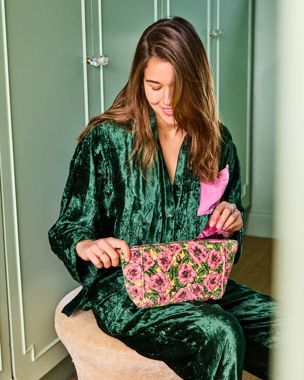 Golden Peony Velvet Toiletry Bag