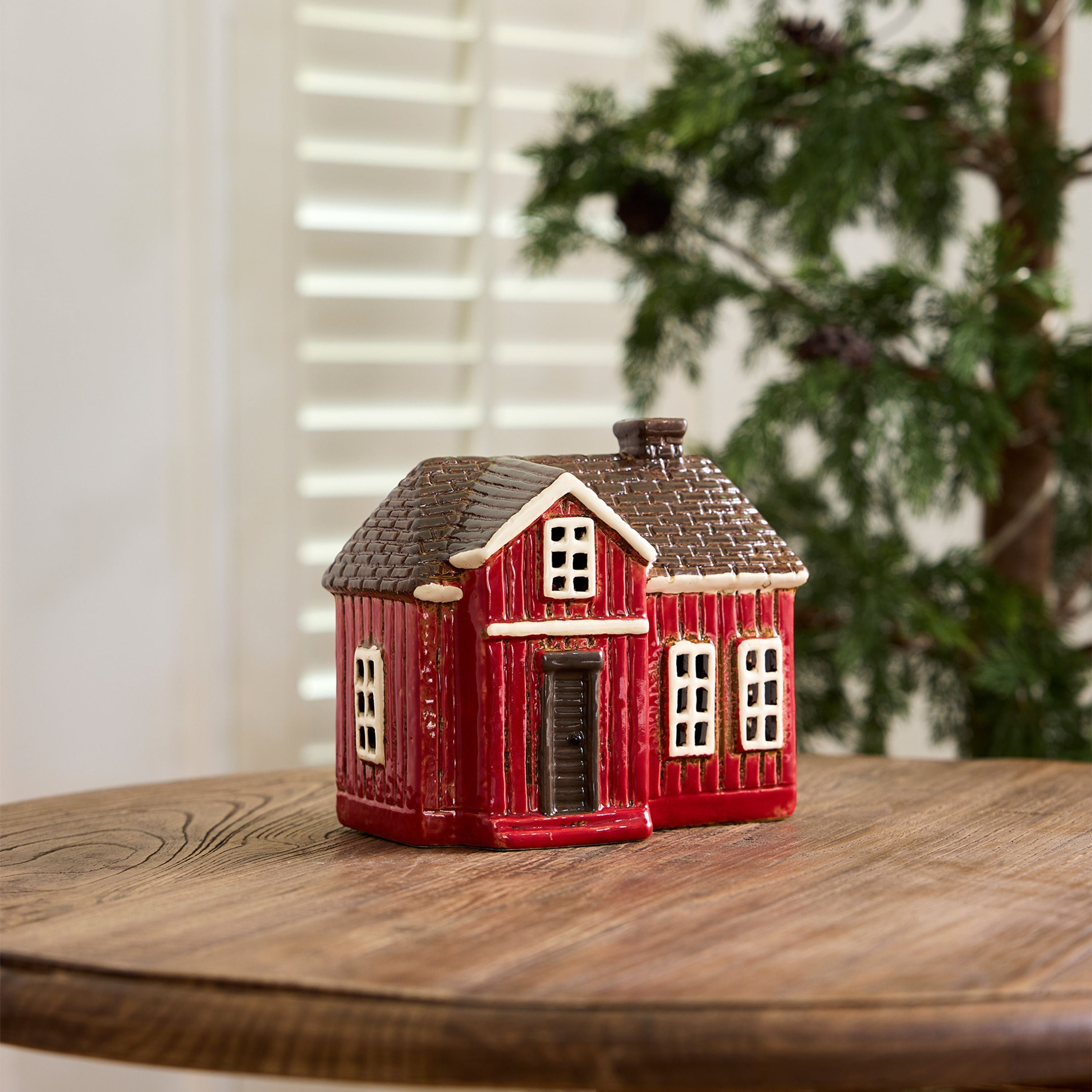 French Country Nordgard Woodland Cottage Tealight House - Red
