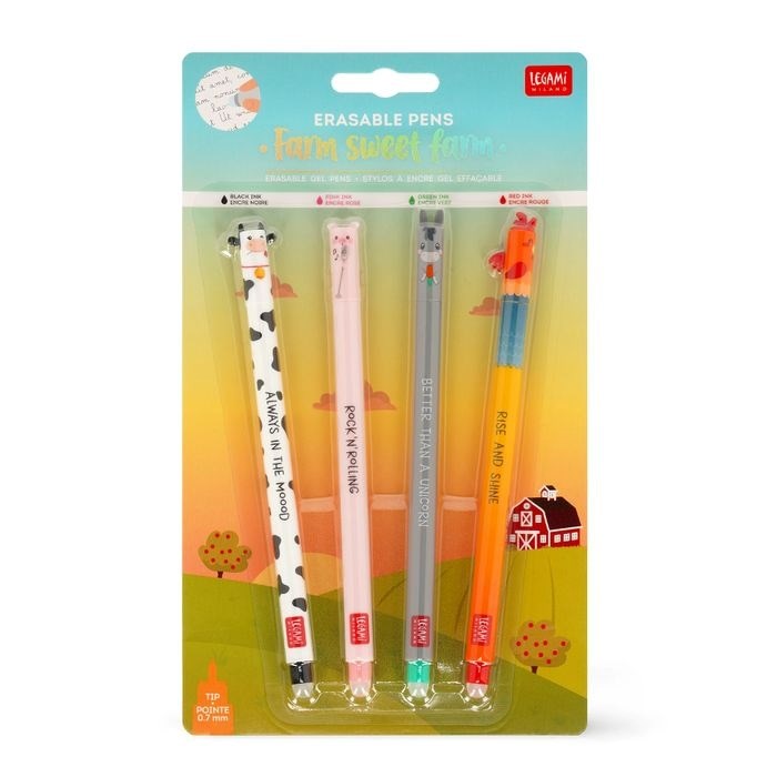 Legami: Set of 4 Erasable Gel Pen - Farm Sweet Farm