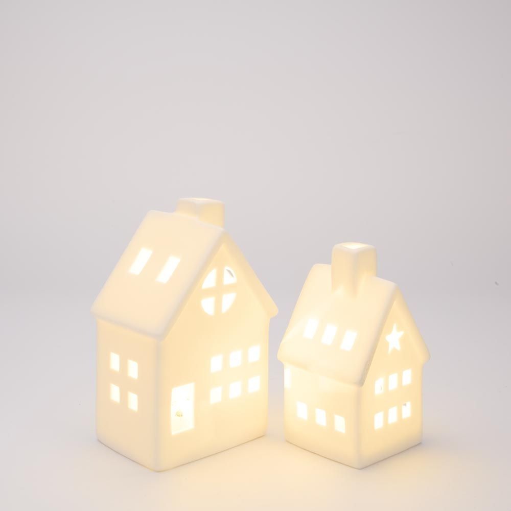 Light Up Porcelain House with Chimney White Small