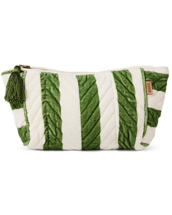 Kip & Co: Moss Stripe Velvet Toiletry Bag