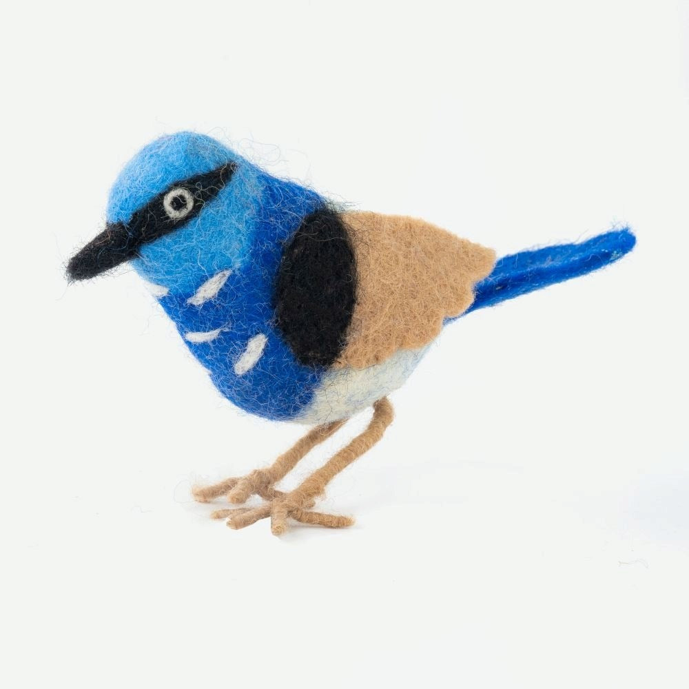 Handmade Felted Blue Wren