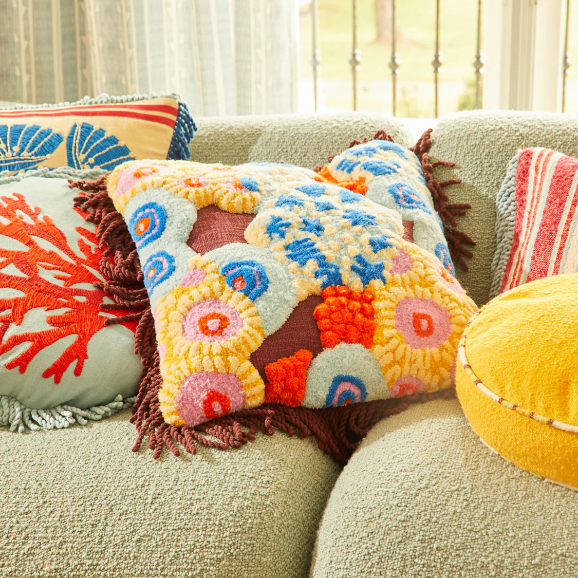 Sage and Clare: Cora Tufted Cushion - Garnet