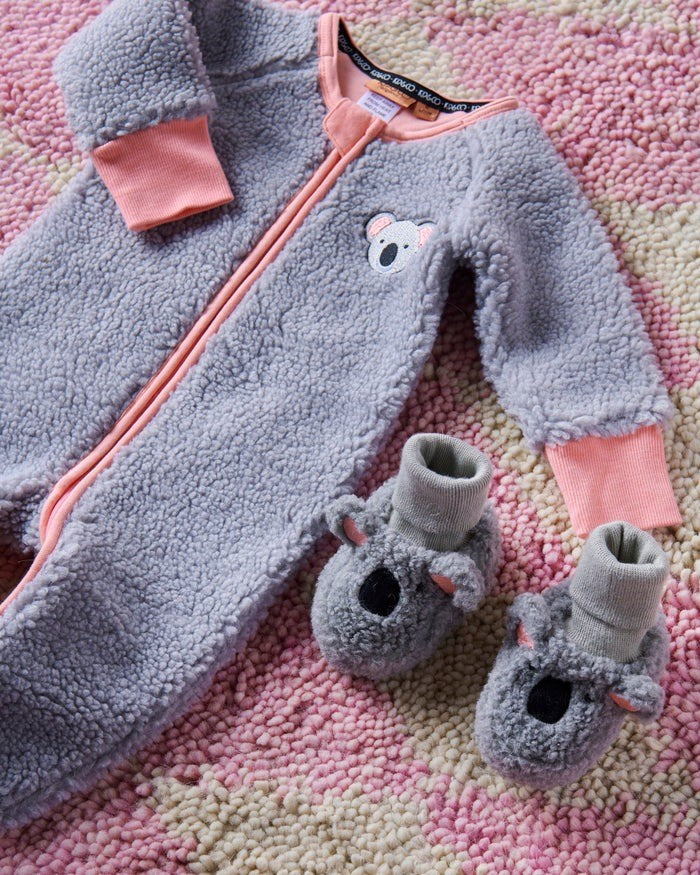 Kip & Co: Koala Sherpa Long Sleeve Zip Romper