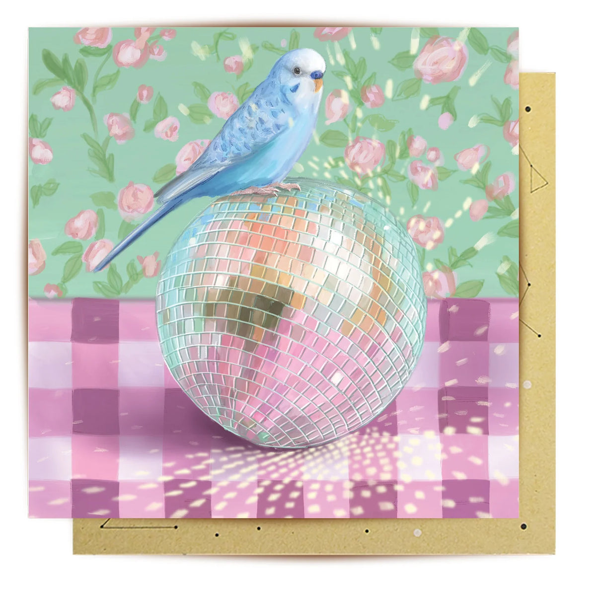 La La Land Greeting Card Disco Ball Budgerigar
