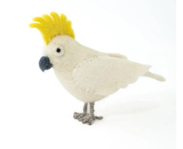 Handmade Felted Sulphur-Crested Cockatoo