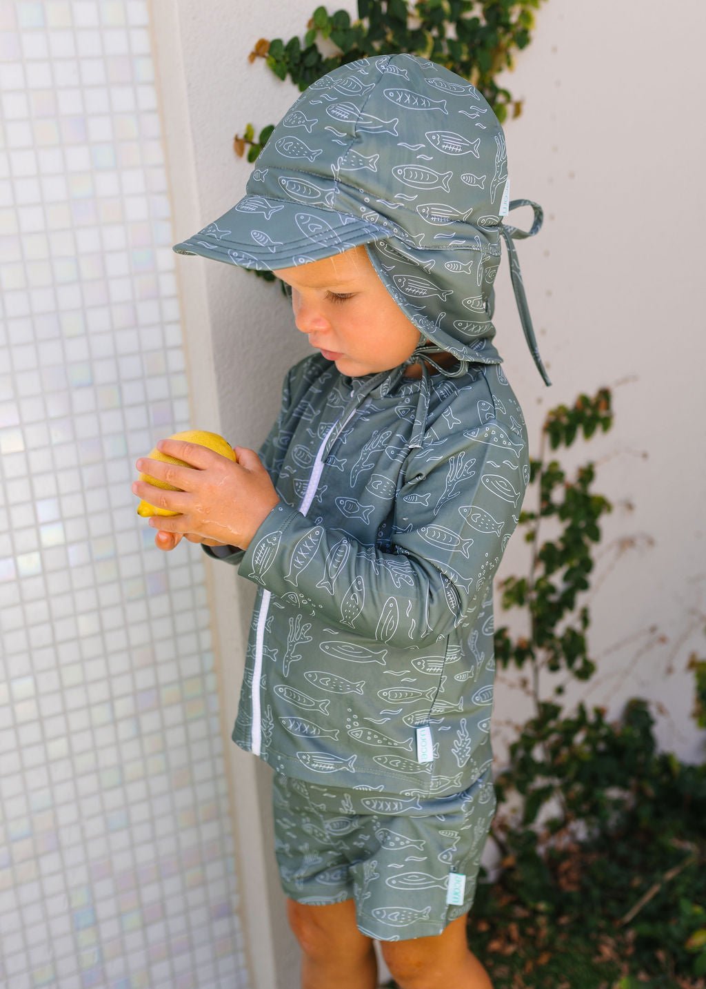 Acorn Kids School Of Fish Swim Flap Cap - Olive Green