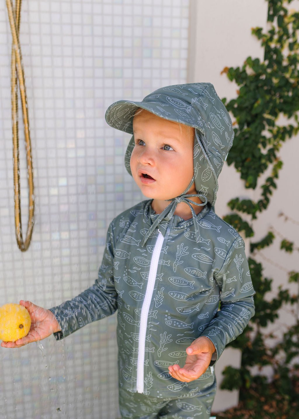 Acorn Kids School Of Fish Swim Flap Cap - Olive Green