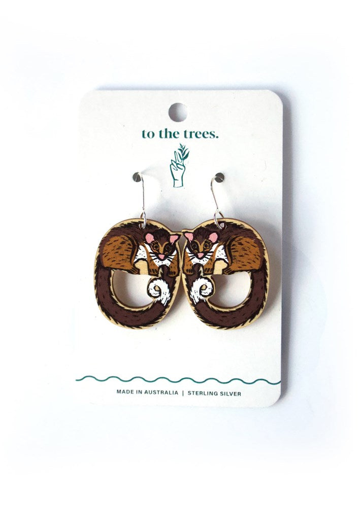 Ring Tailed Possum S Wooden earrings