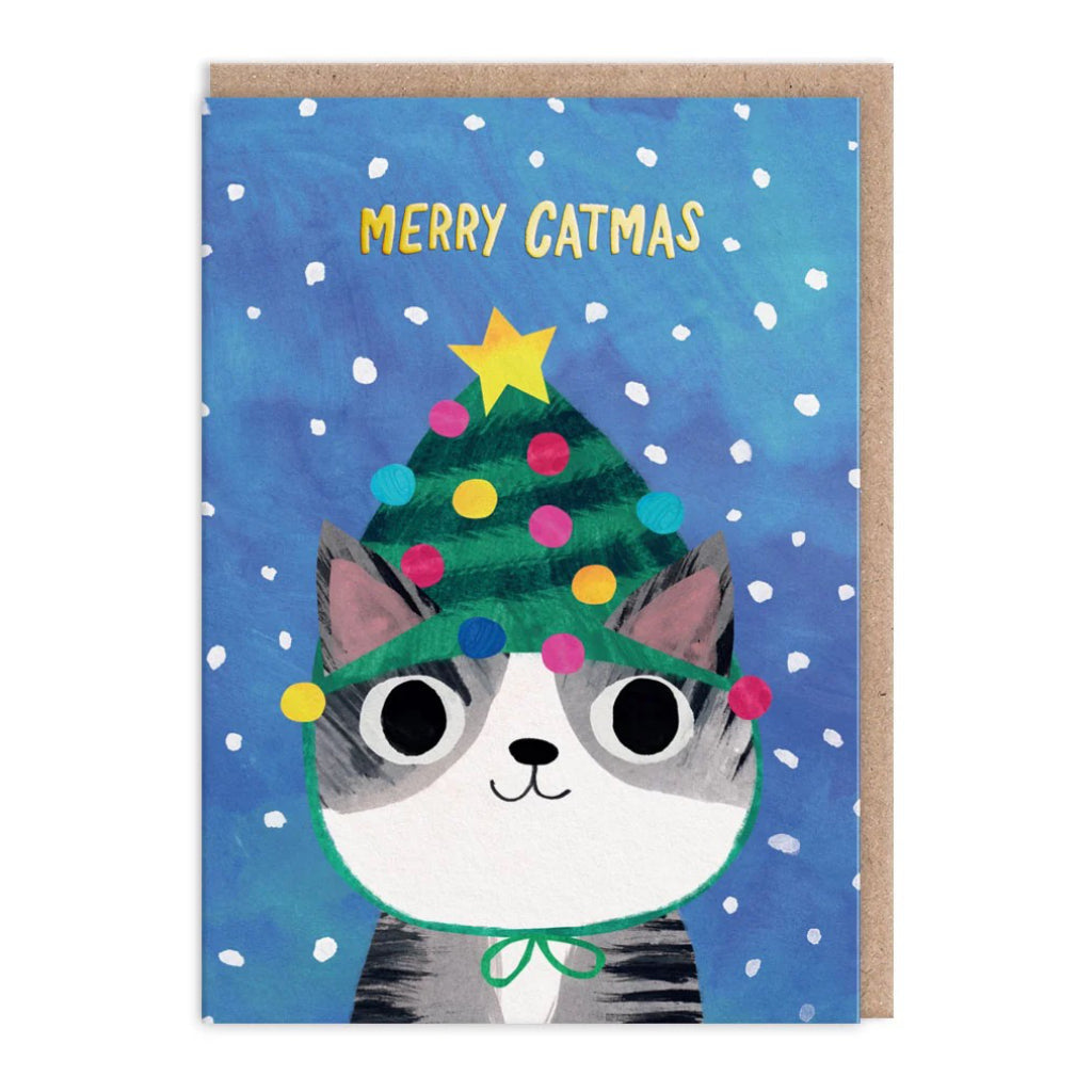 Ohh Deer Tree Hat Kitty Foil Christmas Card