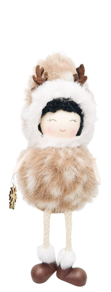 Fawn Girl Sitting Decoration Bisque & White