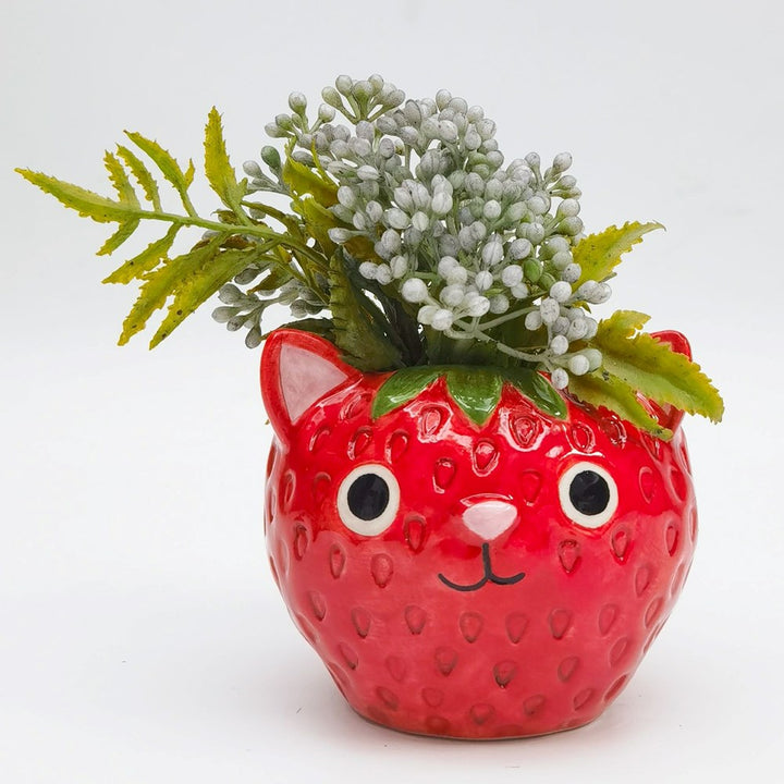 Strawberry Cat Small Planter Red 9cm