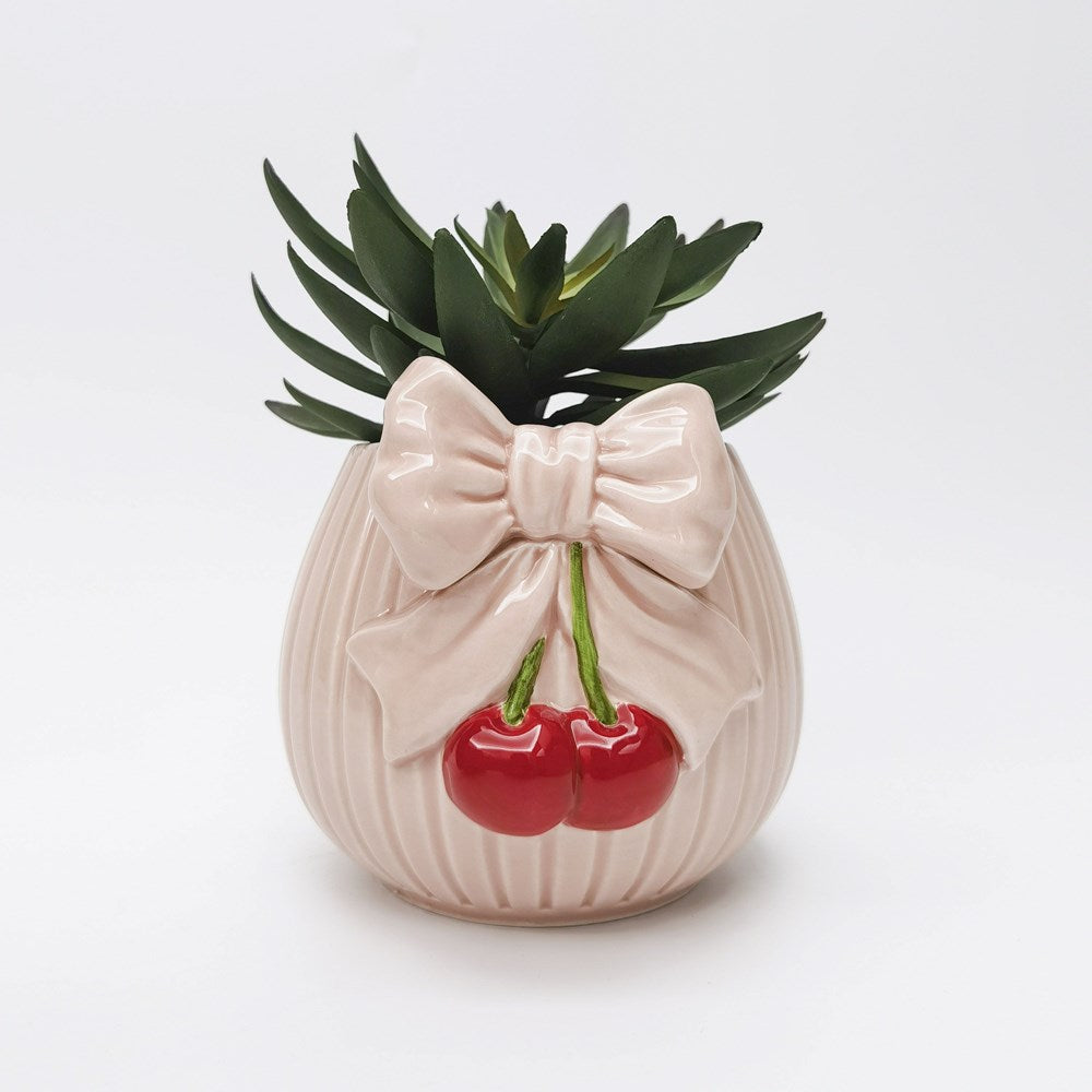 Cherry Bow Planter Pink & Red