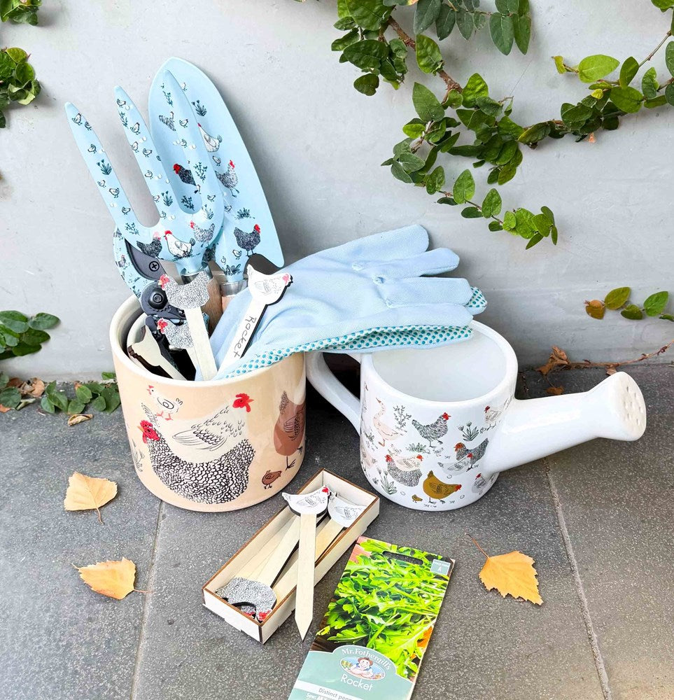 Chicken & Friends Watering Can Planter Black & White