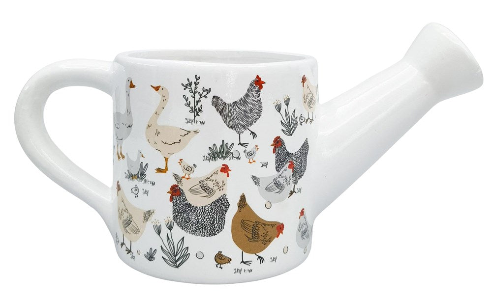 Chicken & Friends Watering Can Planter Black & White