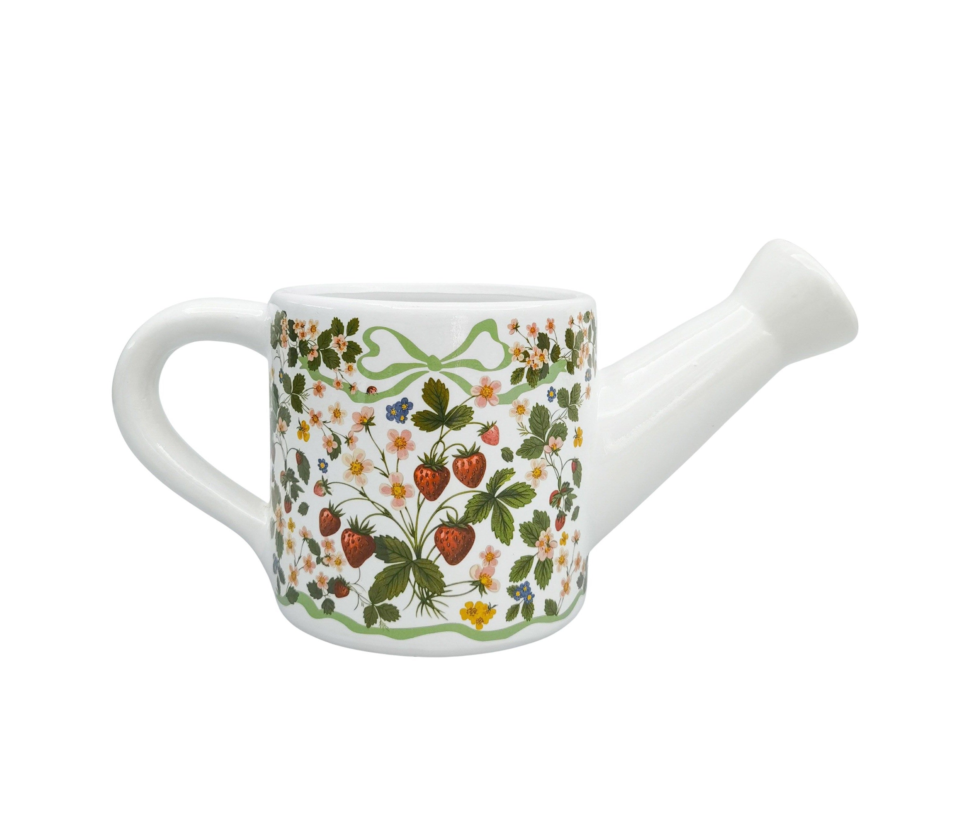 Strawberry Fields Watering Can Planter Red & Green