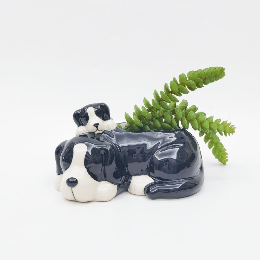 Hugging Dogs Planter White & Black