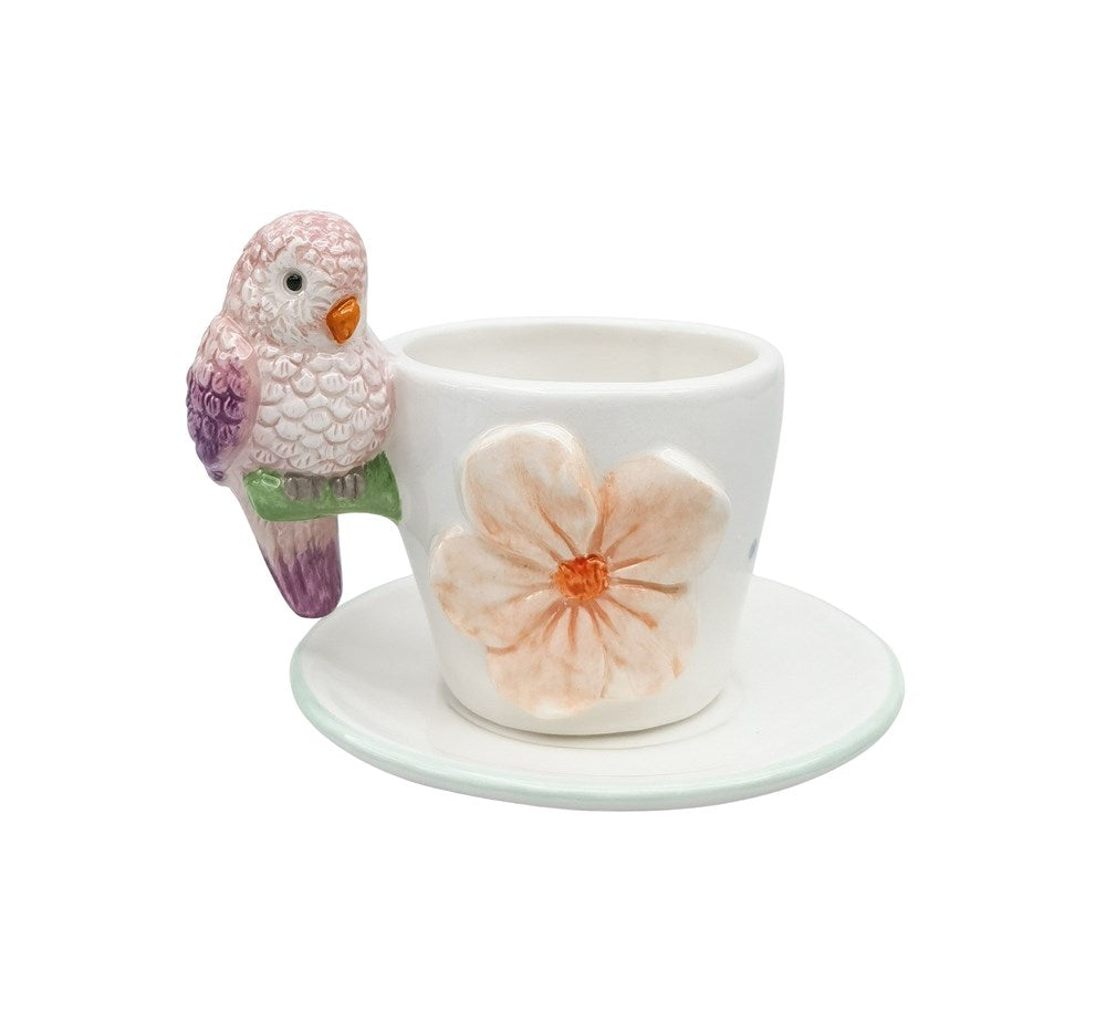 Urban Products: Perdy Parrot Tea Cup & Saucer Pink & Pearl