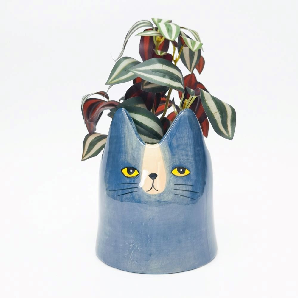 Bailey Cat Planter Blue