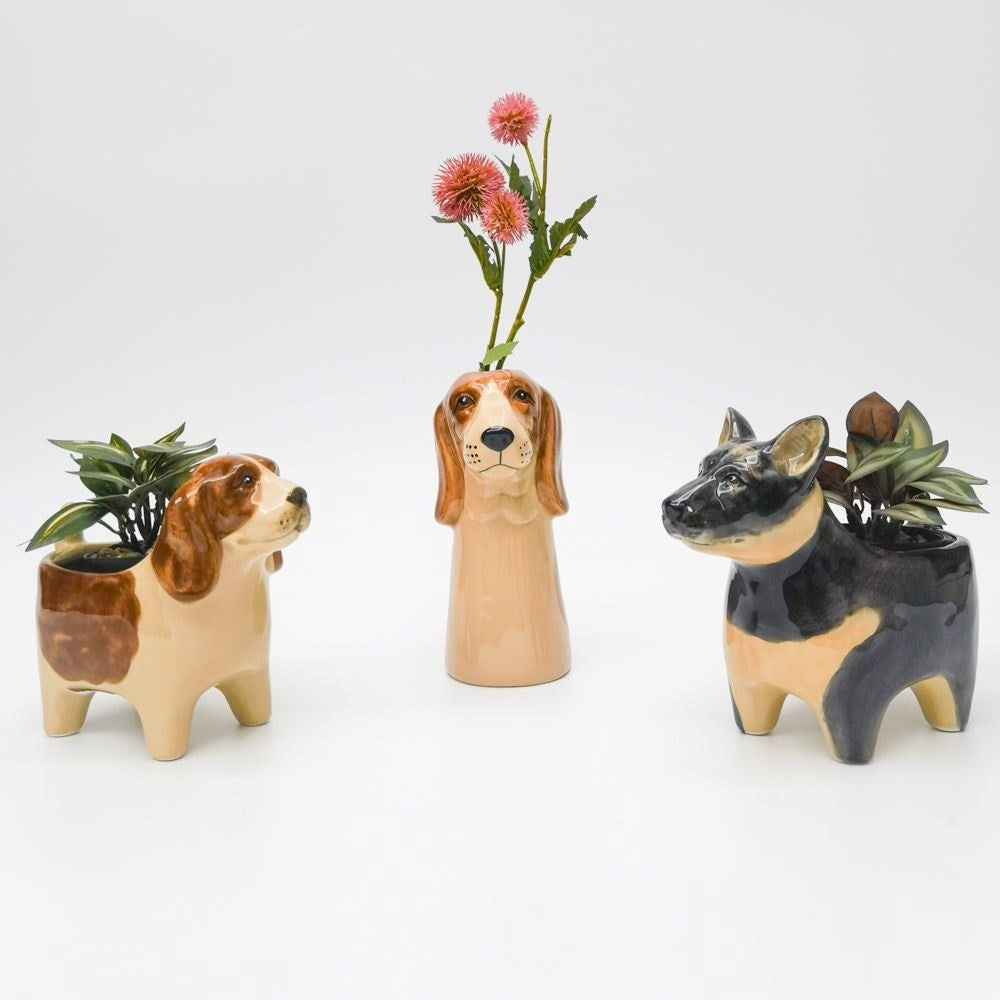 Georgie Dog Planter Brown & White