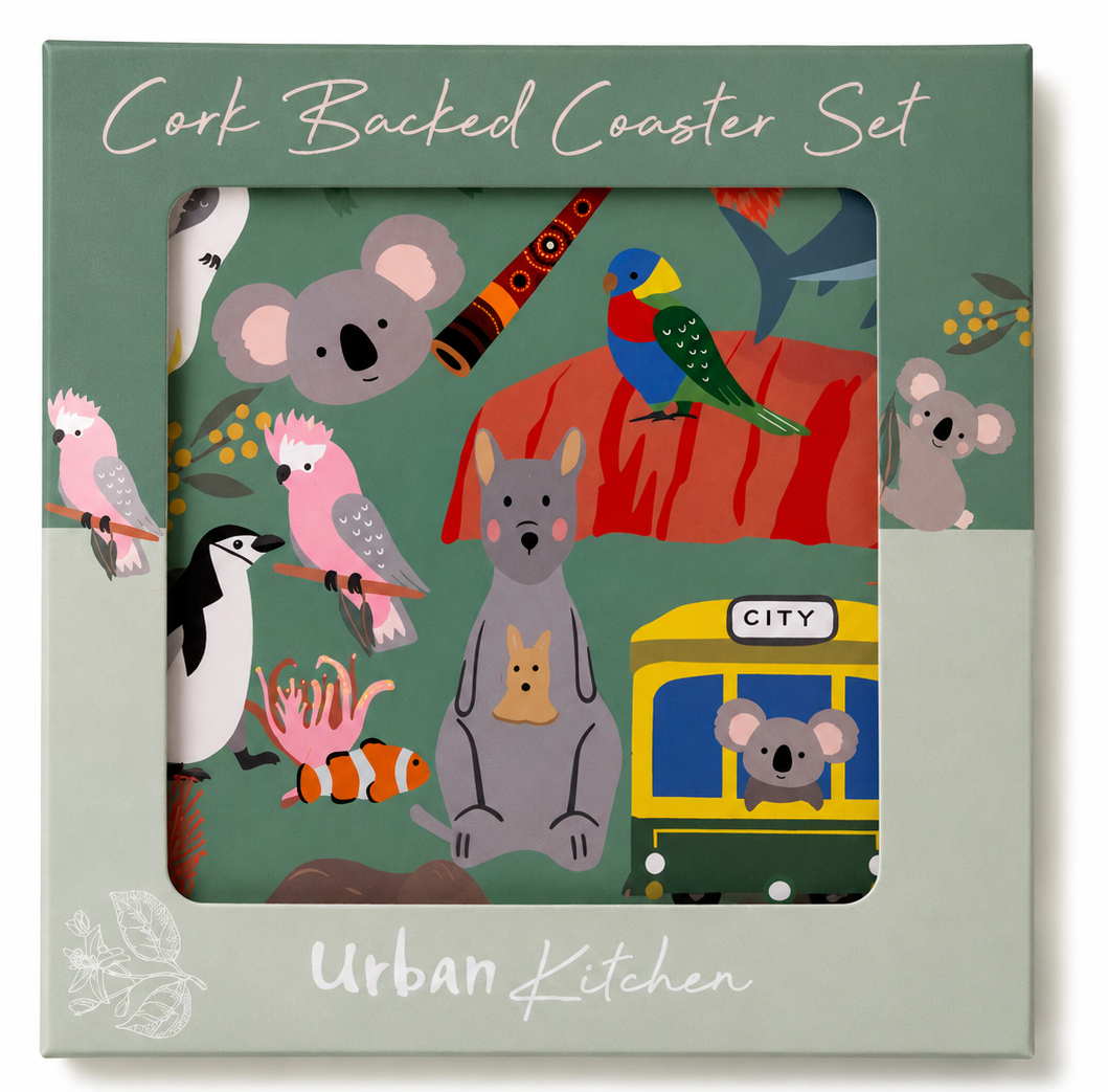 Urban Products Australiana Fun Cork & MDF Coasters - Green