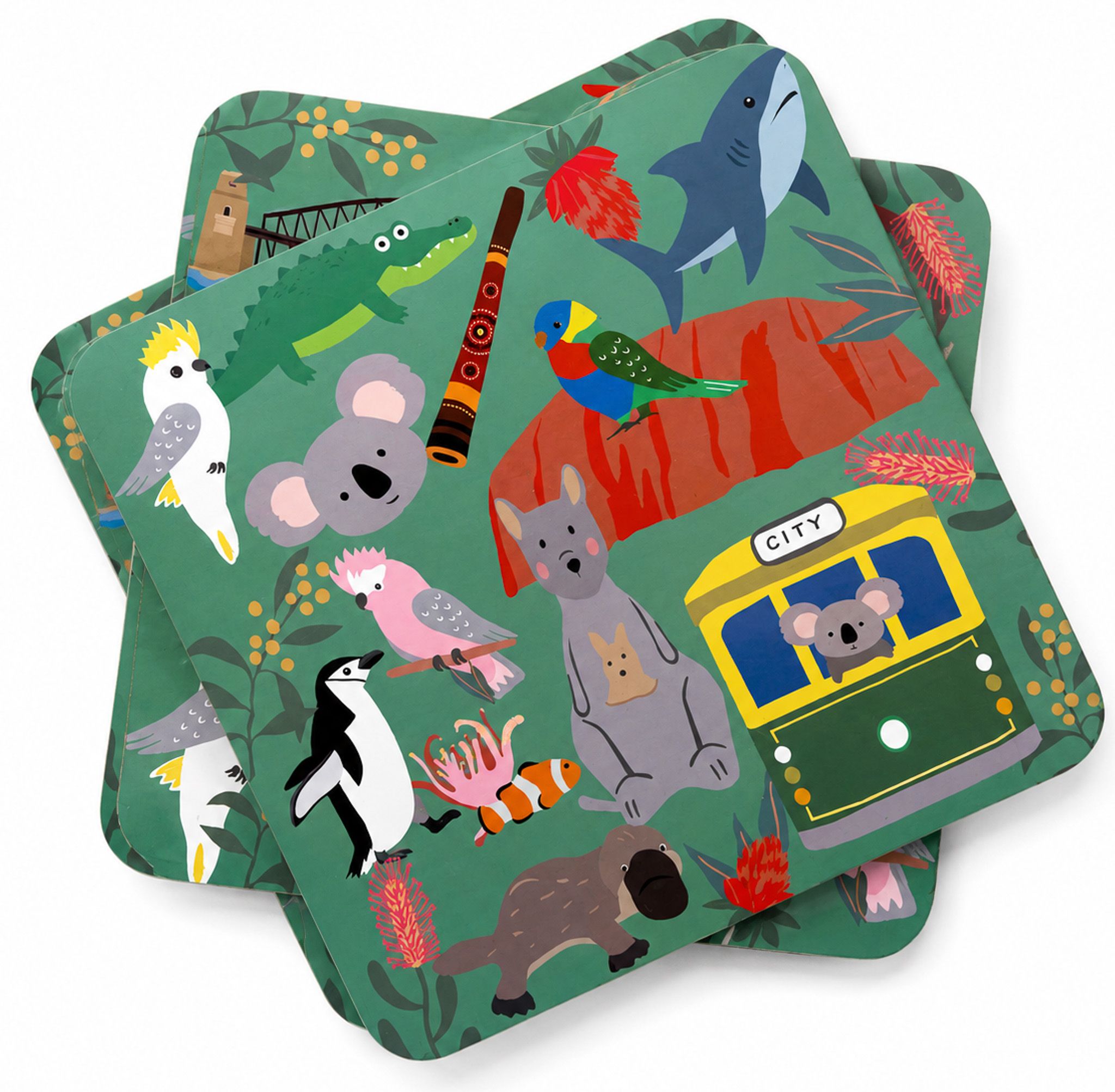 Urban Products Australiana Fun Cork & MDF Coasters - Green