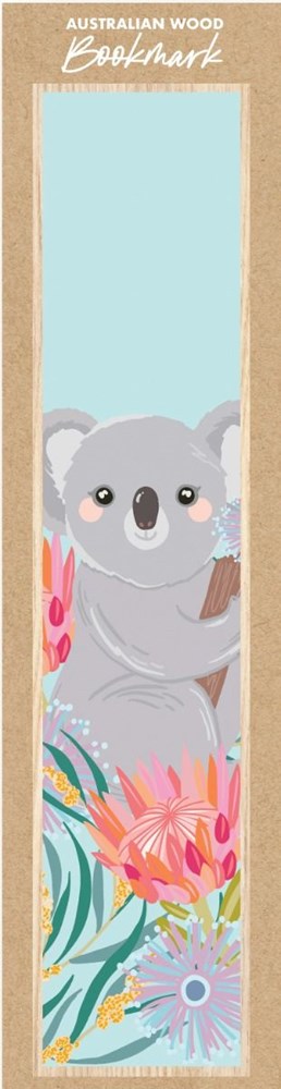 Koala on Light Blue Wooden Bookmark