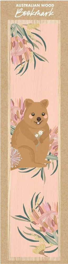 Quokka on Pale Pink Wooden Bookmark