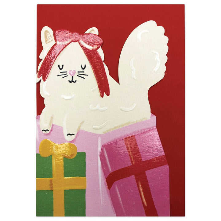 Raspberry Blossom: Greeting Card Pawsome Christmas Present White Cat