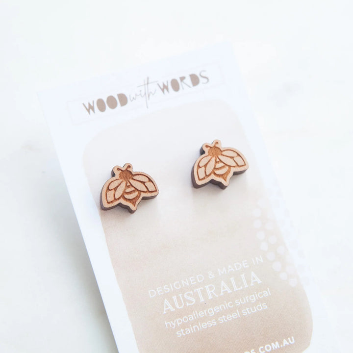 Wood With Words: Wooden Stud Earrings Bees