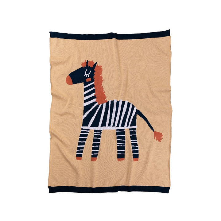 Indus Design: Baby Blanket Zebra Indigo Caramel