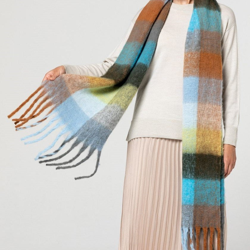 Indus Design: Scarf Alps Blue Tan Check