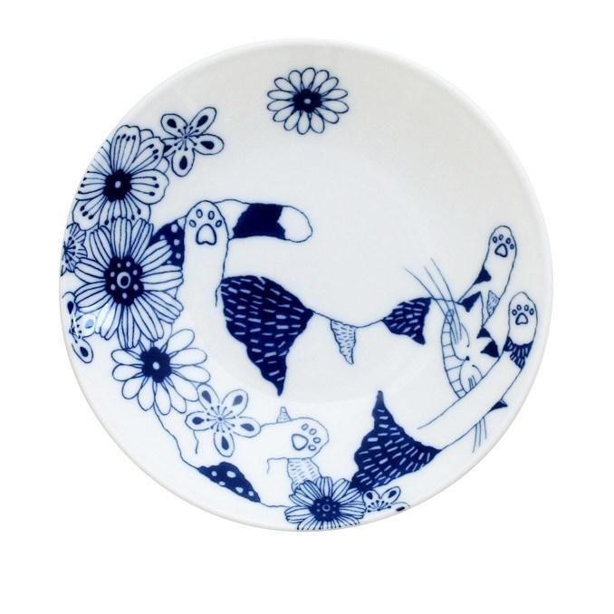 Ceramic-ai: Cat Flowers Large Deep Plate Lying