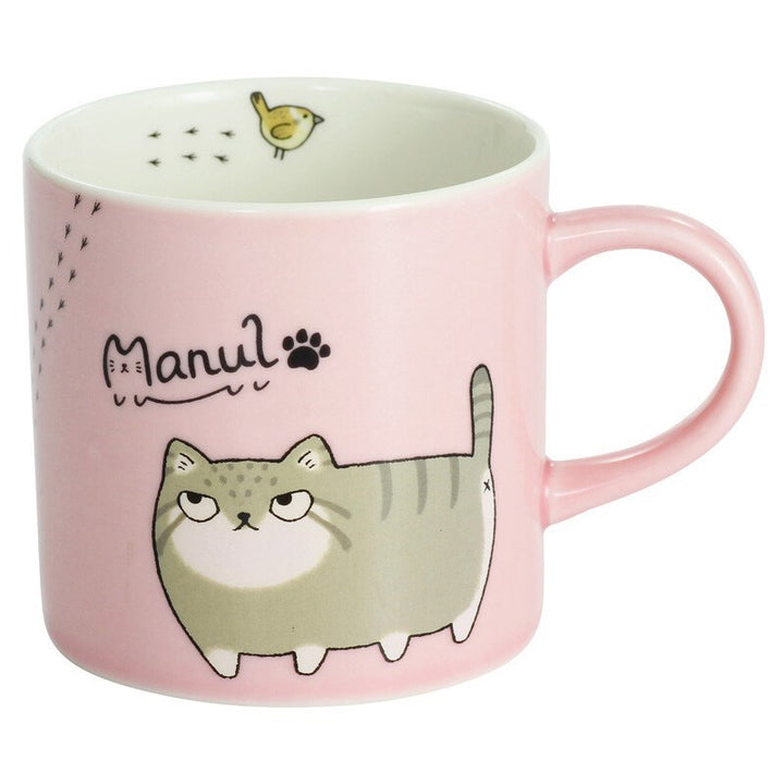Ceramic-ai: Cat and Bird Mug Pink Manul