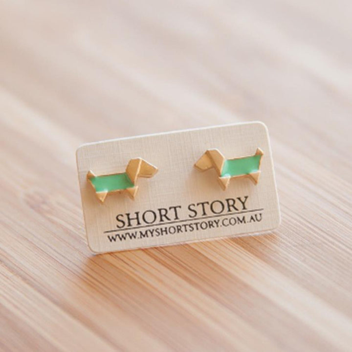 Short Story: Earring Origami Corgi Green Gold