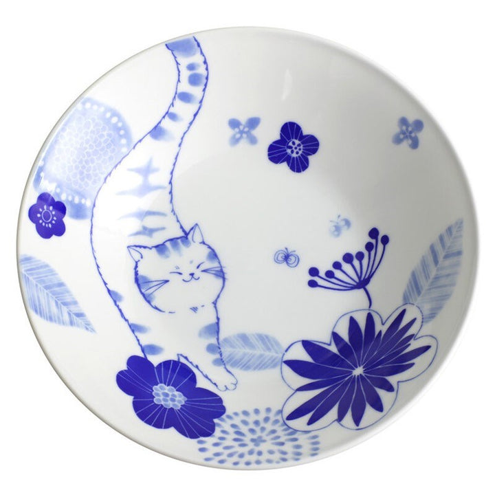 Ceramic-ai: Large Deep Plate White Mugi Cat